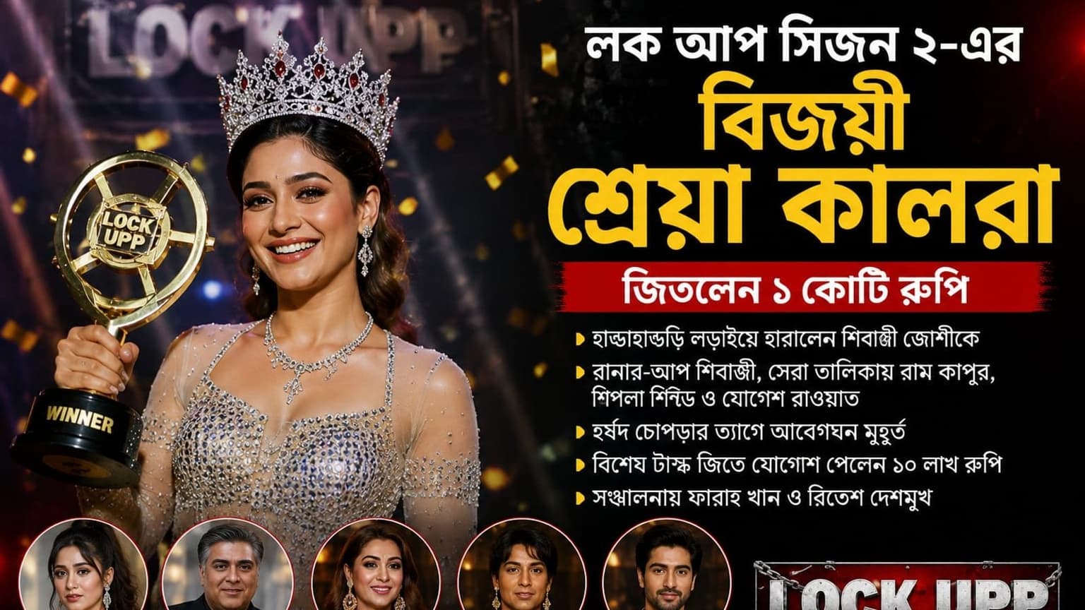 ‘লক আপ’ সিজন ২-এর চ্যাম্পিয়ন শ্রেয়া, জিতলেন ১ কোটি রুপির পুরস্কার!