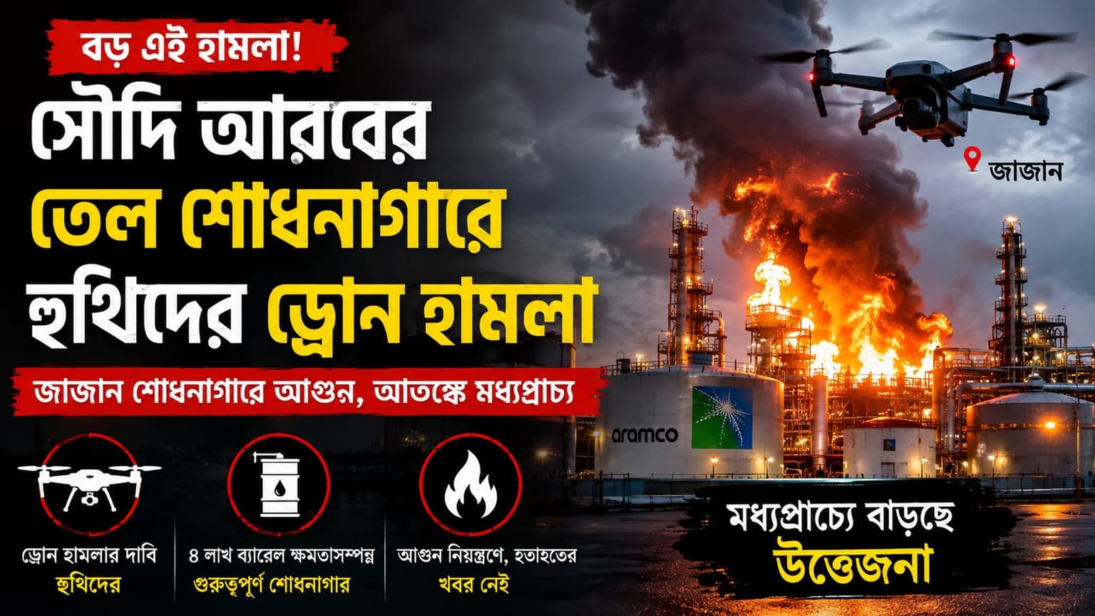 সৌদি আরবের তেল শোধনাগারে হুথিদের হামলা