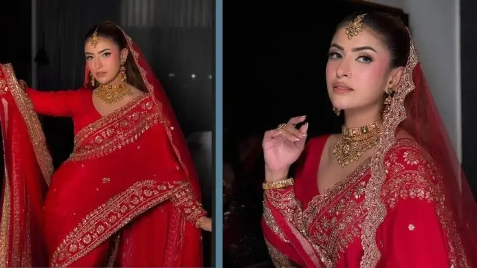 লাল শাড়ি ও সোনালি গহনায় রাজকীয় ব্রাইডাল লুকে শখ