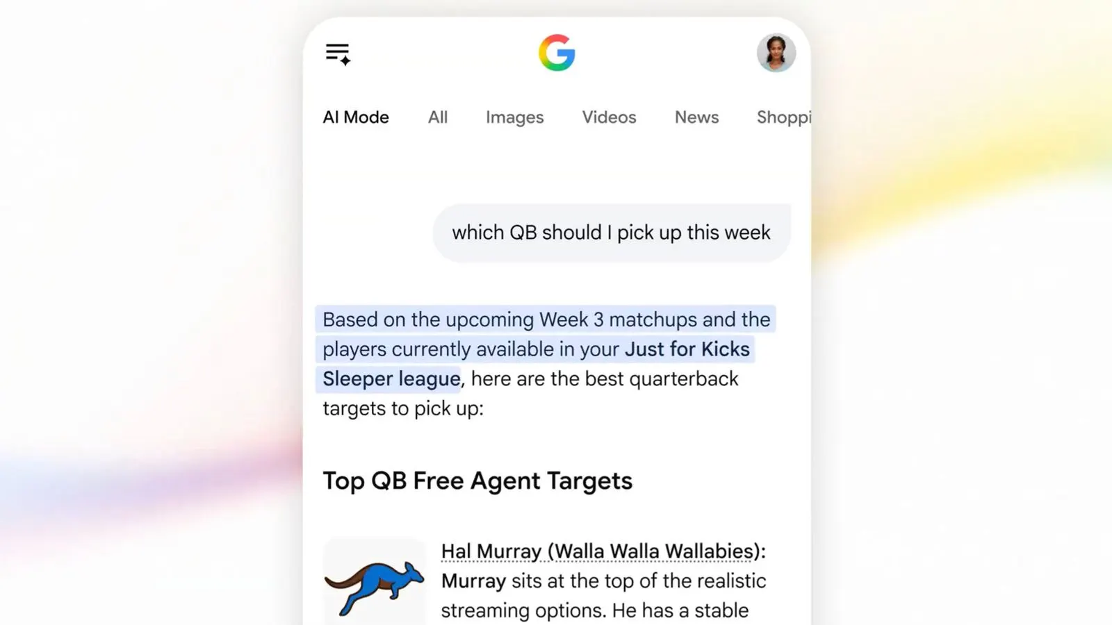 Google Search adds AI fantasy football consultant and Live Game Feed
